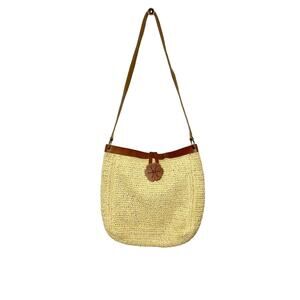 Fossil Natural Woven Purse With Leather Flower Closure